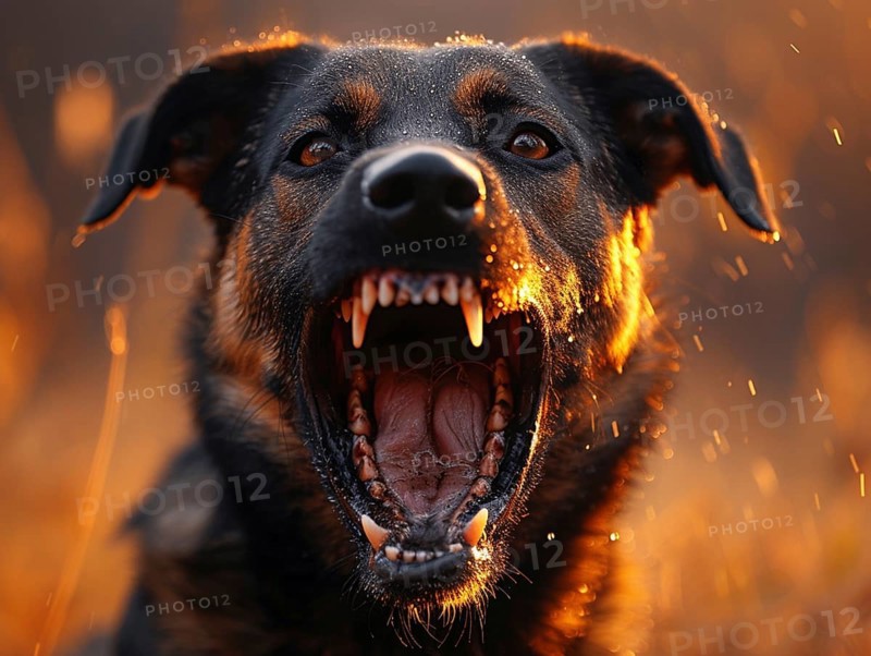 Very aggressive dog with bared teeth, AI generated