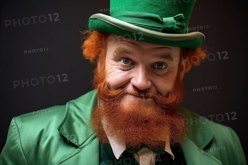 Man with red hair and long beared dressed up as traditional St. Patrick's day Leprachaun. KI generiert, generiert AI generated