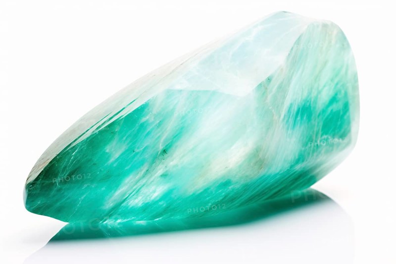 Teal colored Amazonite crystal on white background. KI generiert, generiert AI generated