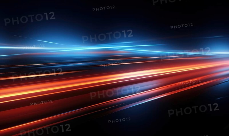 Abstract technology background with blue and red glowing lines and bokeh AI generated