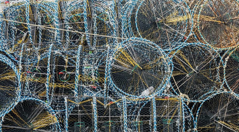 Closeup of crab cages used to bait, lure, and catch crabs for commercial or recreational use in South Korea