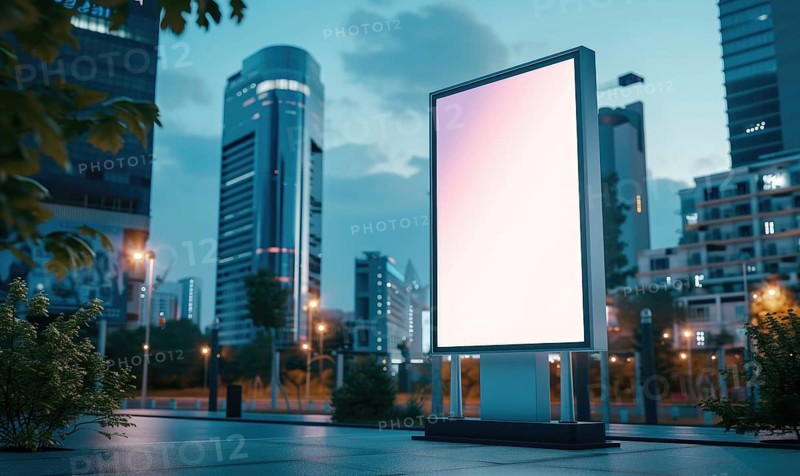 Blank street billboard on city street. Mock up of vertical advertising stand in the street AI generated