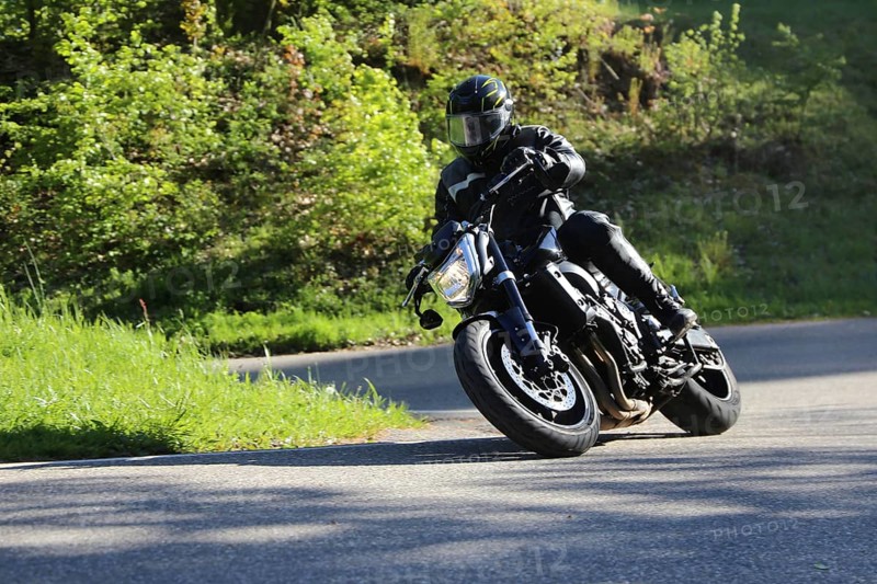 Sporty motorcyclist on a trip into the countryside (Edenkoben Valley, Palatinate Forest)