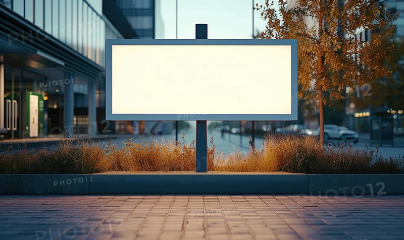 Blank street billboard on city street. Mockup of horizontal advertising stand in the street AI generated