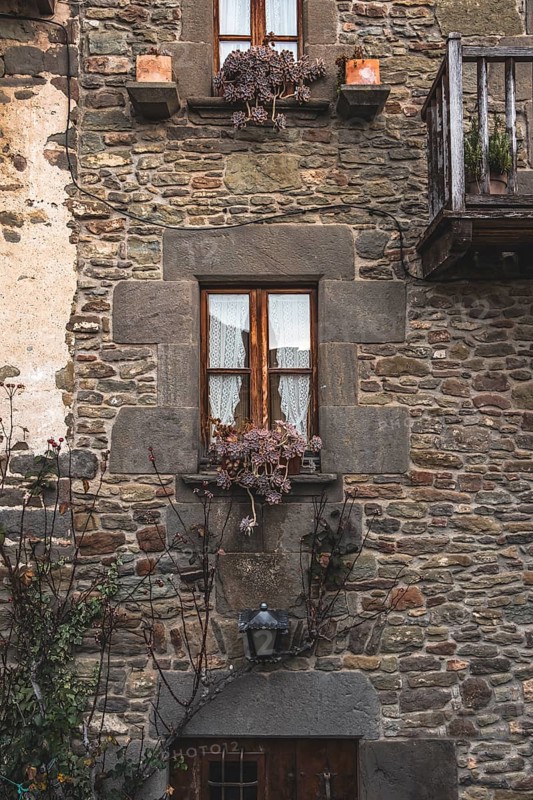 Facade detail in Rupit, one of the best known medieval towns in Catalonia in Spain