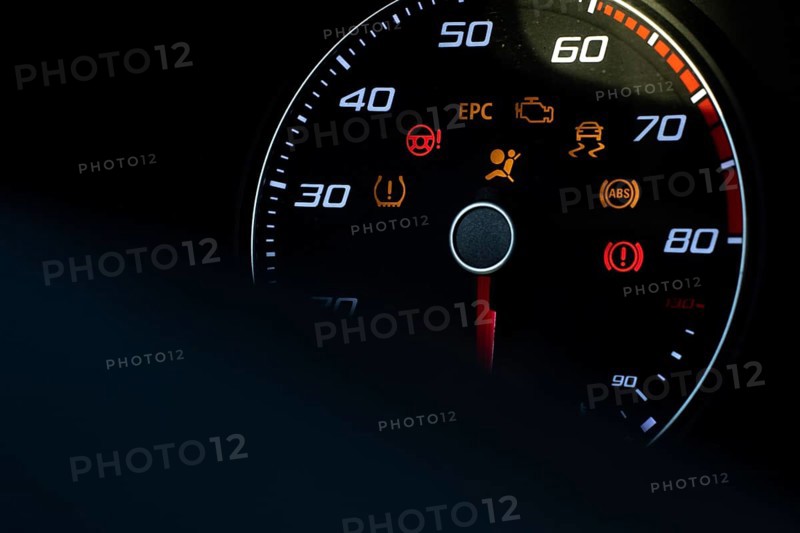 Errors on car dashboard with screen close up view
