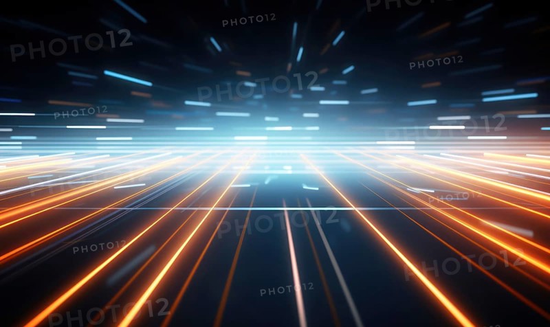Abstract technology background with blue and red glowing lines and bokeh AI generated