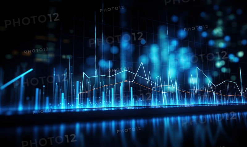 Abstract glowing business chart on dark background. Finance and trade concept AI generated