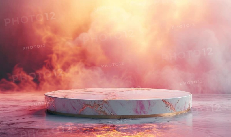 Pink marble podium with shadow of leaves and rose quartz texture background AI generated