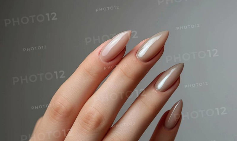 Female hand with beige nail design. Nail polish manicure AI generated