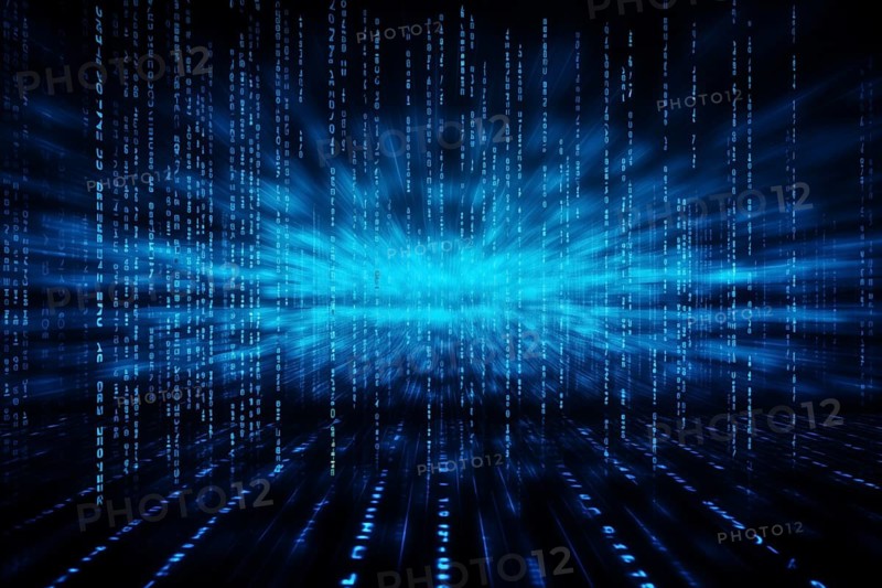 Blue dynamic digital data streams, showcasing flowing lines of code in a mesmerizing pattern, ideal for representing advanced computing, cybersecurity, and the intricate world of programming, AI generated