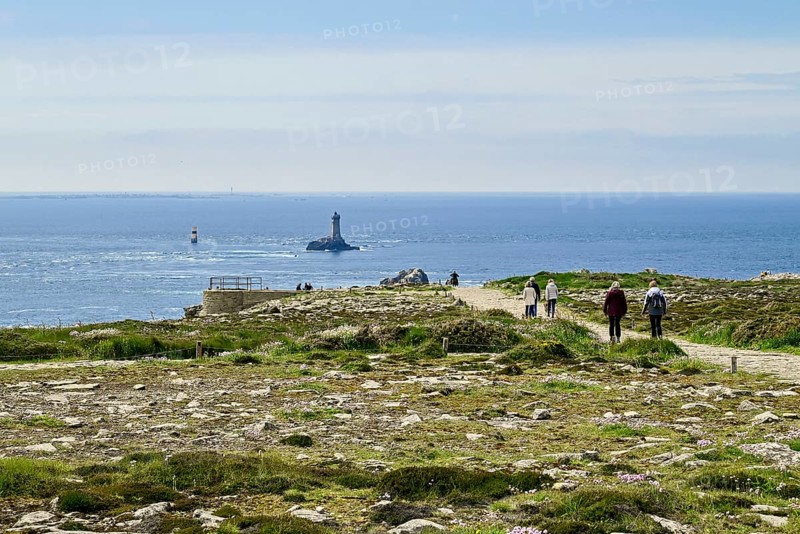 Atlantic Ocean in front of the rocks at Pointe du Raz, Plogoff, Finistere, Brittany, France, Europe