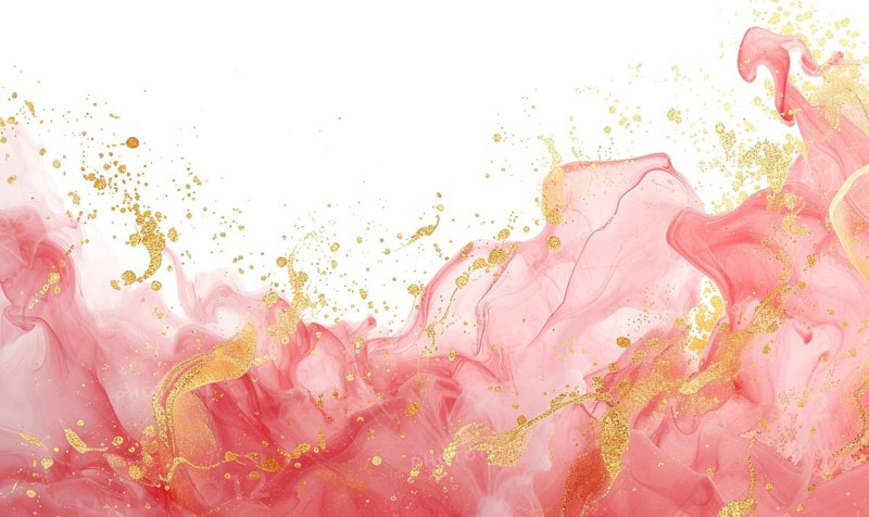 Pink and gold abstract texture background. Marbling artwork texture. Pink quartz ripple pattern. Gold powder AI generated