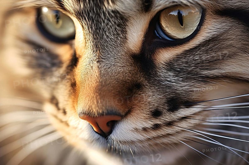 Close up of face of Main Coon cat, AI generated