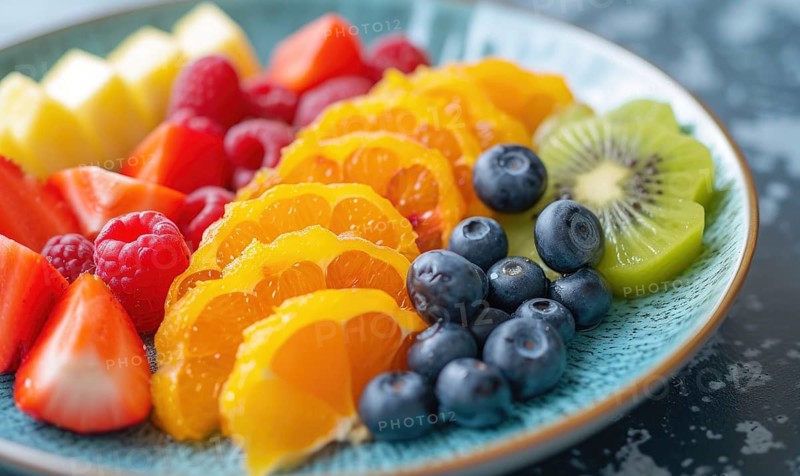 Healthy fresh fruit salad in a plate on a white table AI generated