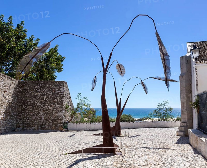 Modern sculpture artwork near the coast at Cacela Velha, Vila Real de Santo Antonio, Algarve, Portugal, Europe