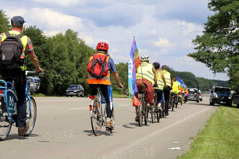 Ramstein 2021 peace camp bicycle demonstration: A bicycle demonstration took place on Saturday under the motto Stop Ramstein Air Base, organised as a rally from the starting points in Kaiserslautern, Kusel, Pirmasens and Homburg