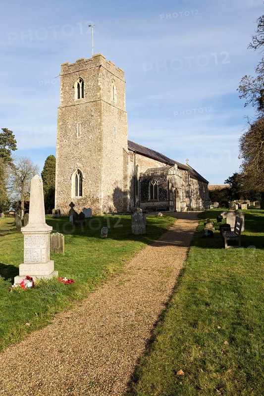 Village parish church and graveyard, Saint John the Baptist, Badingham, Suffolk, England, UK