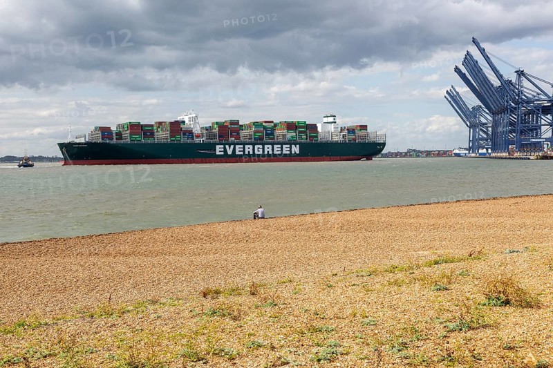 Evergreen Ever Govern one of the world's largest container ships making maiden call at Port of Felixstowe, Suffolk, England, UK, 17 Aug 2019