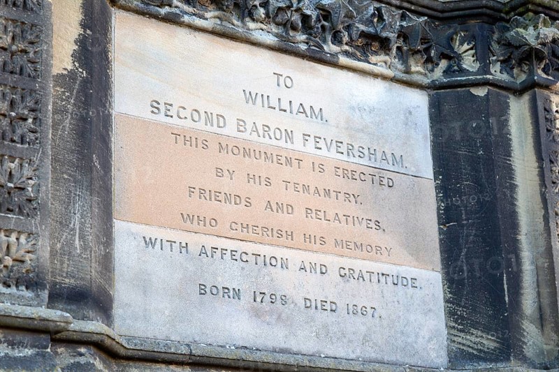 Monument plaque Statue monument of William Duncombe second baron Feversham 1798- 1867, Helmsley, North Yorkshire, England, UK