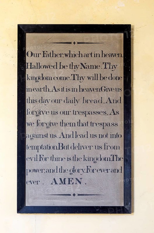 Village parish church Culpho, Suffolk, England, UK, prayer board with the Lord's Prayer, Our Father