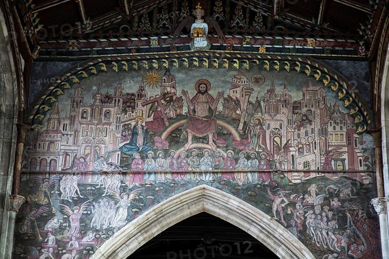 Medieval doom painting of the Day of Judgement, Church of Saint Thomas, Salisbury, Wiltshire, England, UK