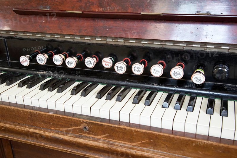 Close up of keyboard of church organ