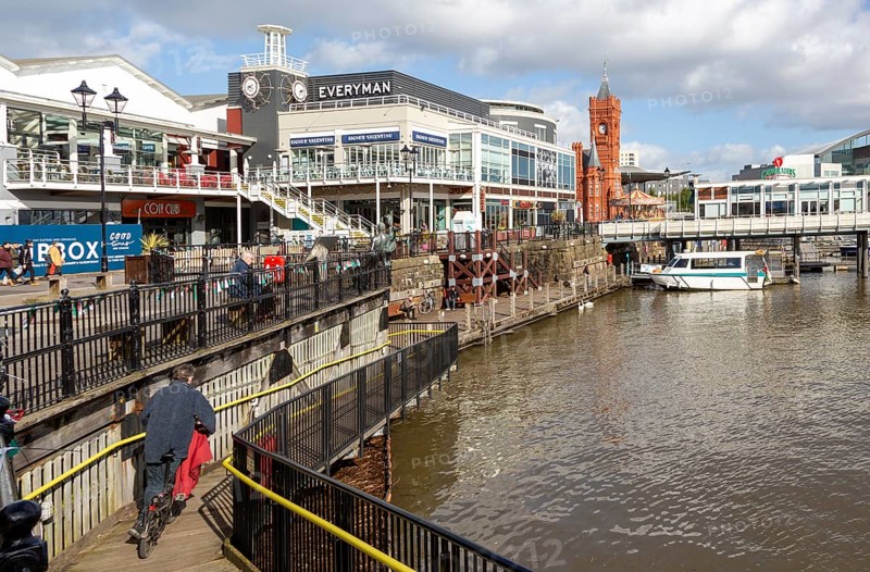 Leisure buildings and restaurants Cardiff Bay redevelopment at Mermaid Quay, Cardiff, South Wales, UK