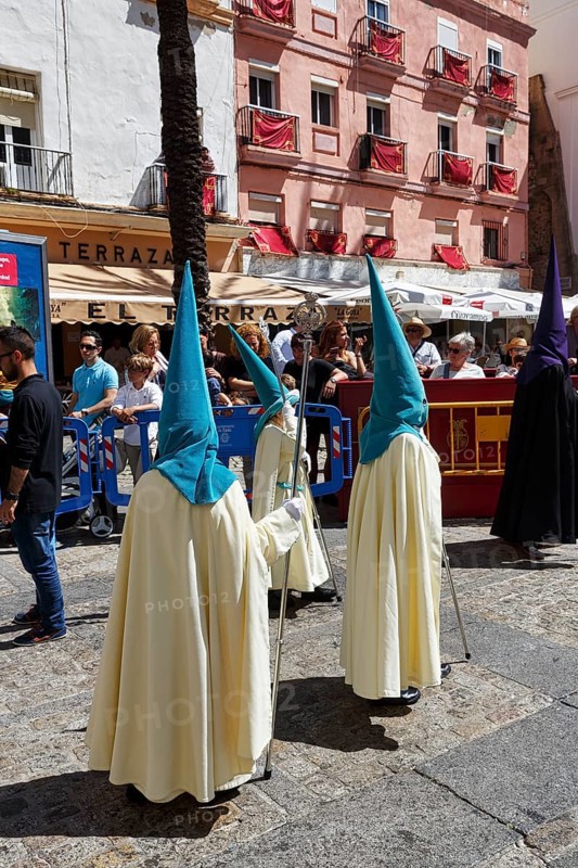 Semana Santa, procession with Nazarenos and tourists, celebrations in Cadiz, Spain, Europe
