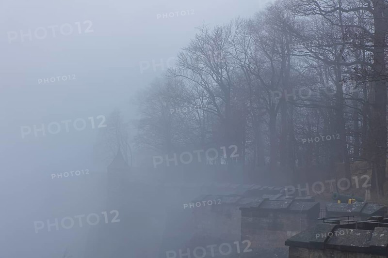 Winter atmosphere at the mountain fortress, Koenigstein, Saxony, Germany, Europe