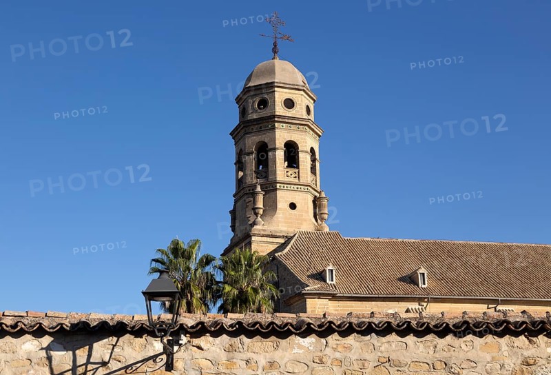 Bell tower of cathedral church against blue sky, Baeza, Jaen province, Andalusia, Spain, Europe