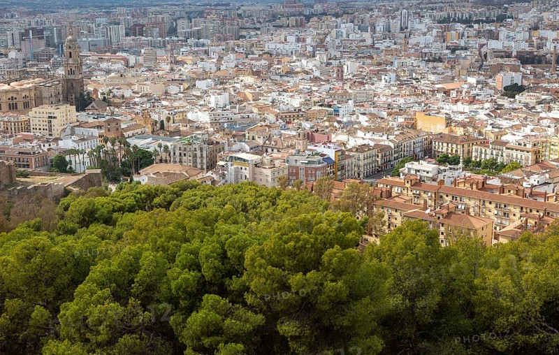 View over high density buildings city centre of Malaga, Spain, Europe