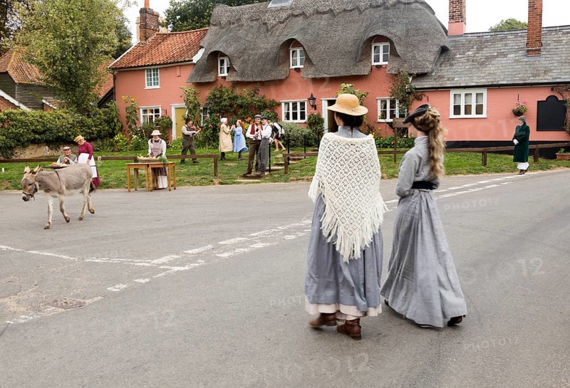 Filming a scene for Stanley's War film directed by Tim Curtis outside the Sorrel Horse pub, Shottisham, Suffolk, England, UK