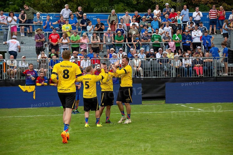 Fistball World Championship from 22 July to 29 July 2023 in Mannheim: The German national team won its opening match against Namibia with 3:0 sets. Pictured here: The Namibia national team after winning a point