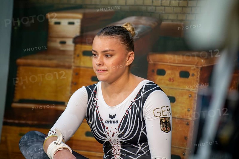 Heidelberg, 9 September 2023: Women's apparatus gymnastics national competition in the SNP Dome in Heidelberg. Emma Malewski after her routine on the uneven bars