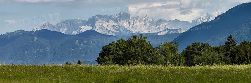 View from the Gailtal valley to the Julian Alps in Slovenia, Carinthia, Austria, Europe