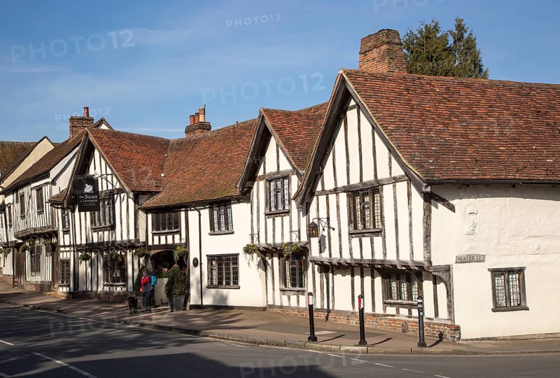 Historic Tudor architecture of the Swan Hotel, Lavenham, Suffolk, England, UK