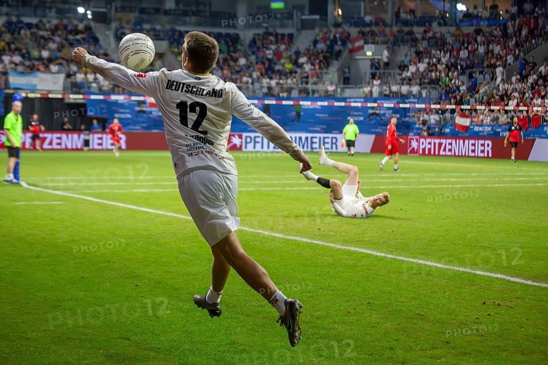 Fistball World Championship from 22 July to 29 July 2023 in Mannheim: Germany is the Fistball World Champion. In the final, the German team beat Austria in 4:0 sets. Here in the picture: Jakob Kilpper