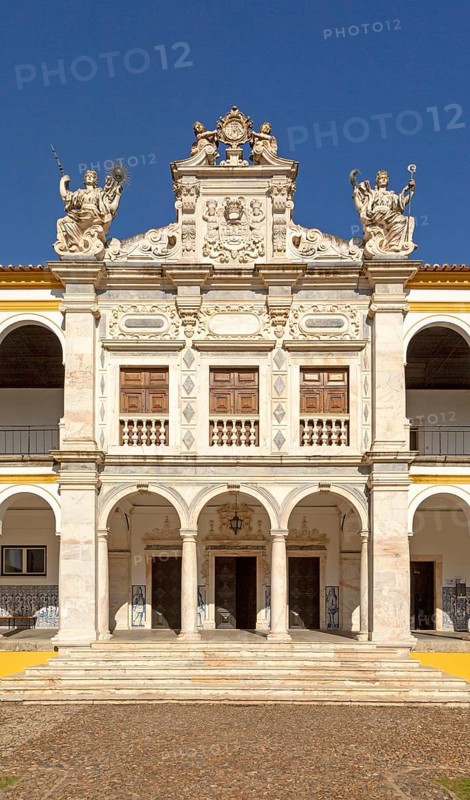 Facade of old chapel Colegio do Espirito Santo, historic courtyard of Evora University, Evora, Alto Alentejo, Portugal, Southern Europe, Europe