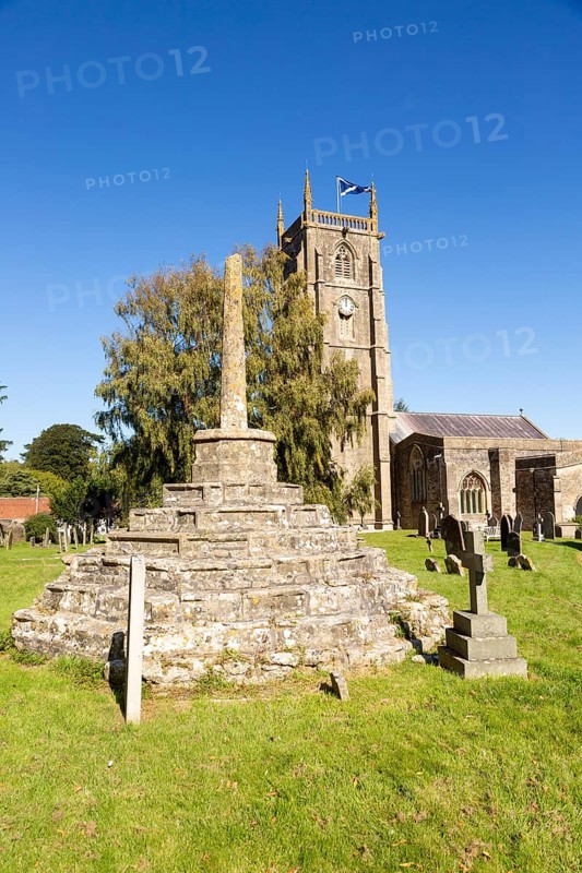Church of Saint Andrew and medieval churchyard standing cross, Chew Magna, Somerset, England, UK