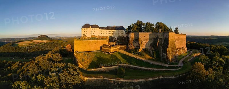 Aerial view of Koenigstein Fortress in Saxon Switzerland, Koenigstein, Saxony, Germany, Europe