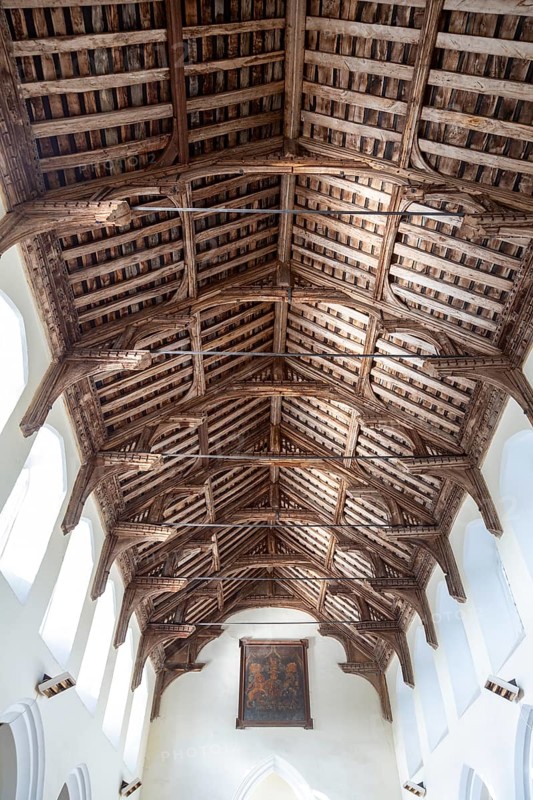 Village parish church Shotley, Suffolk, England, UK hammer-beam roof
