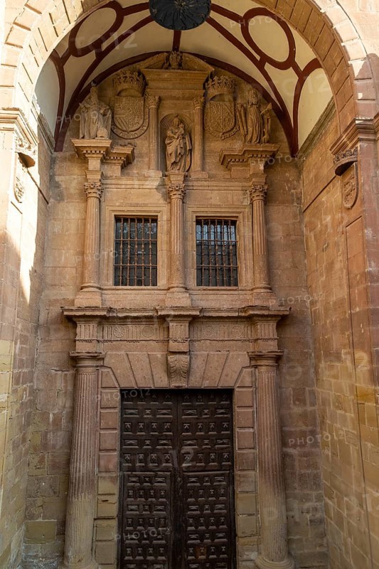 Royal Monastery of Saint Mary, Monasterio de Santa Maria la Real, Najera, La Rioja Alta, Spain stonework carving and doorway