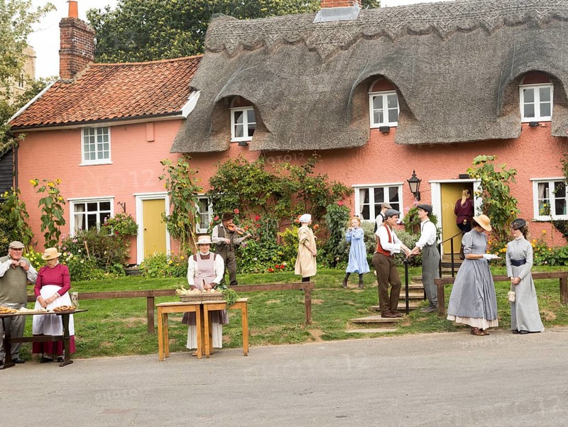 Filming a scene for Stanley's War film directed by Tim Curtis outside the Sorrel Horse pub, Shottisham, Suffolk, England, UK