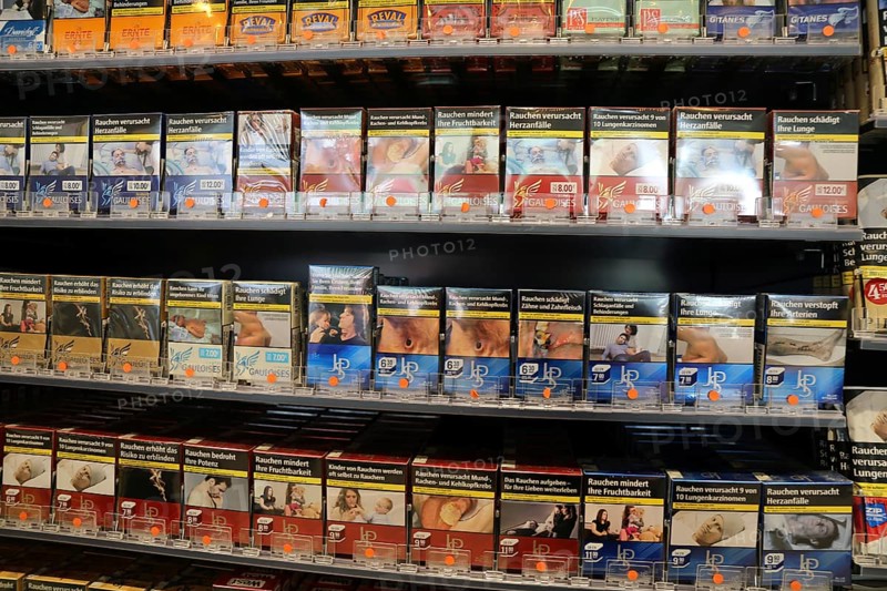 Cigarettes and tobacco products in a shop