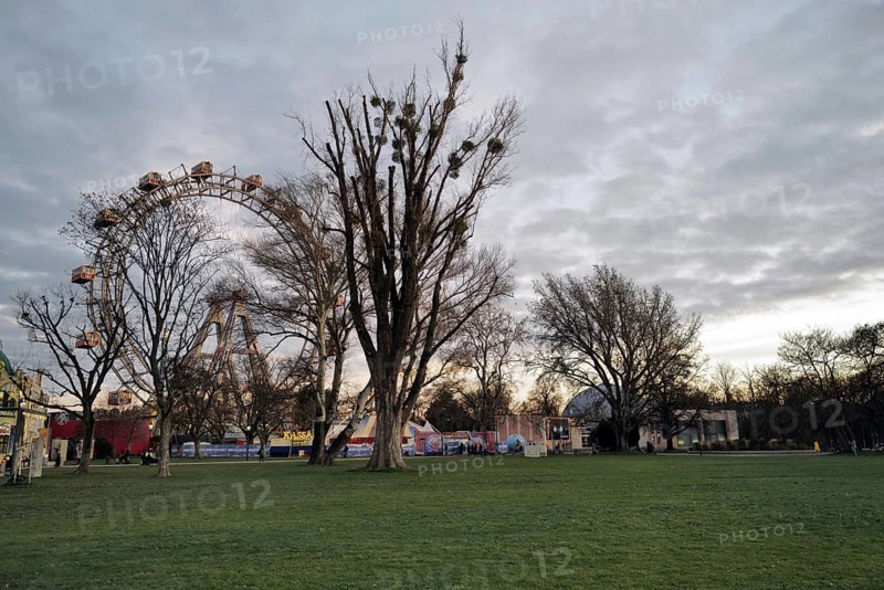 A picturesque view of a funfair area known as Prater Wien on a winter's day. Vienna, Austria, Europe