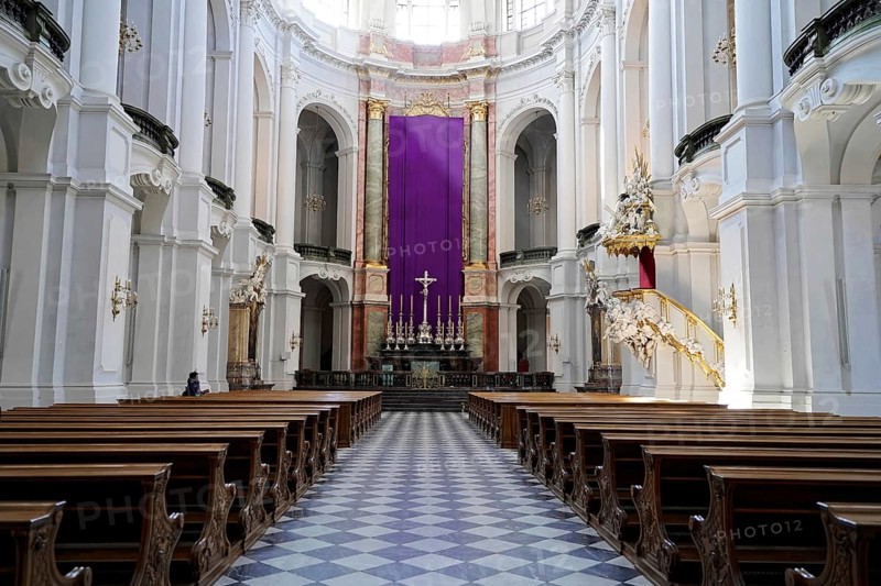 Interior view, St Trinitatis Cathedral, Altar, Nave, Dresden, Free State of Saxony, Germany, Europe