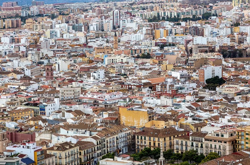 Cityscape view go high density buildings in city centre of Malaga, Spain, Europe