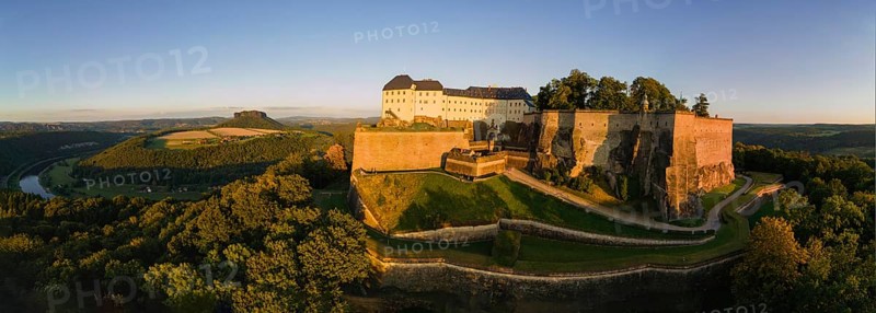 Aerial view of Koenigstein Fortress in Saxon Switzerland, Koenigstein, Saxony, Germany, Europe