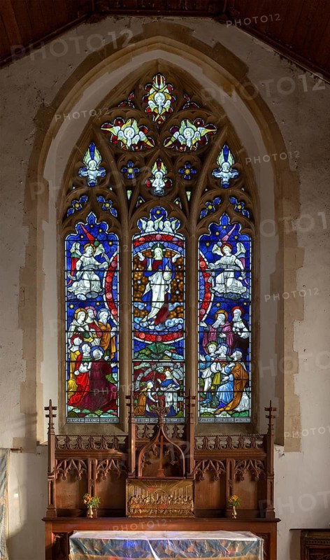 Victorian 19th century stained glass east window church of Saint Margaret, South Elmham, Suffolk, England, UK c 1888 Clayton and Bell